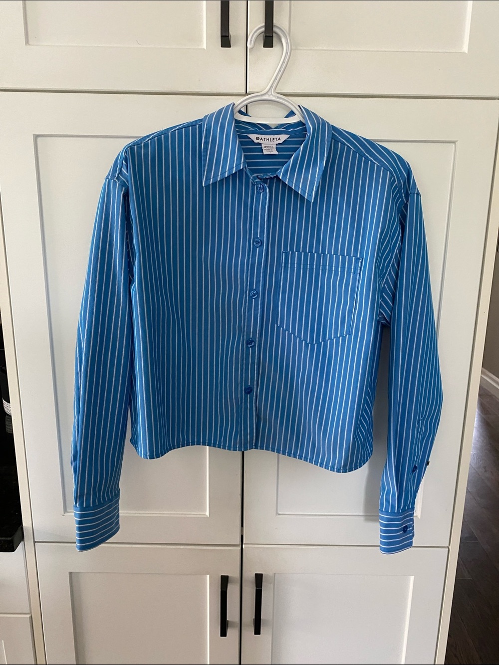 Athleta Women’s Blue Stripe Button-Up Shirt